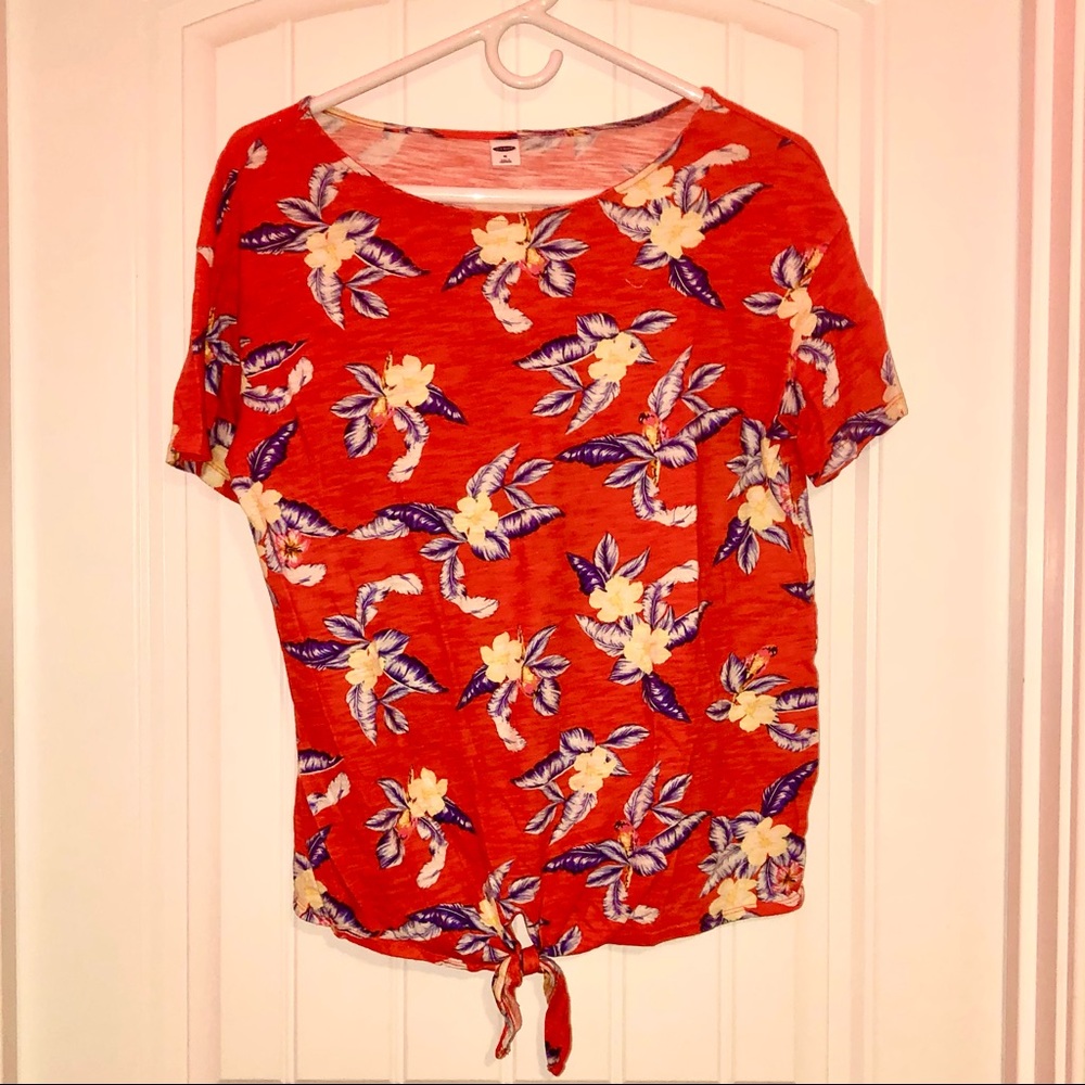 Orange Floral Short Sleeve Women’s Shirt